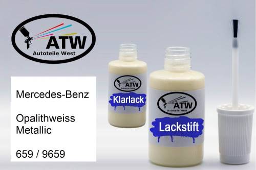 Mercedes-Benz, Opalithweiss Metallic, 659 / 9659: 20ml Lackstift + 20ml Klarlack - Set, von ATW Autoteile West.